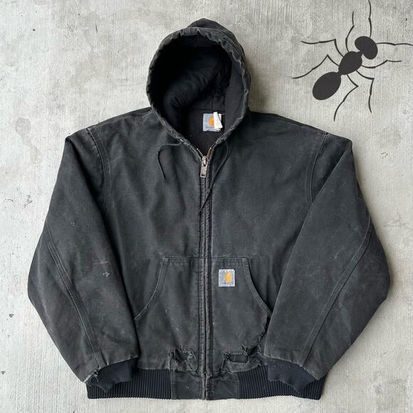 Vintage Y2K Carhartt black hooded work wear jacket - Picture 1 of 8